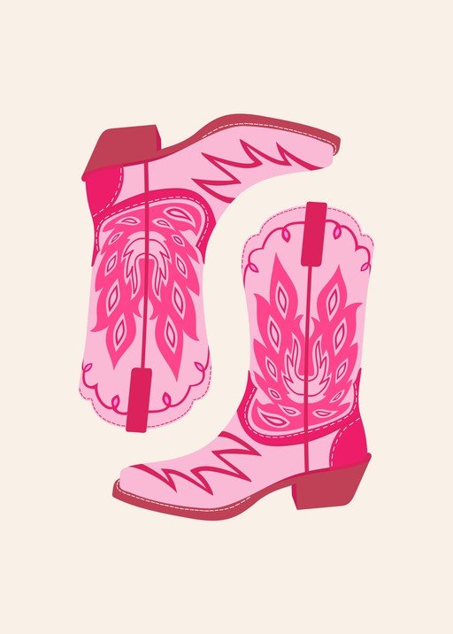 Pink Cowboy Boots with Flame Design