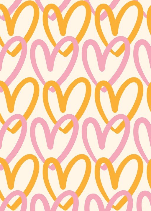 Retro Heart Pattern: Pink and Orange on Cream