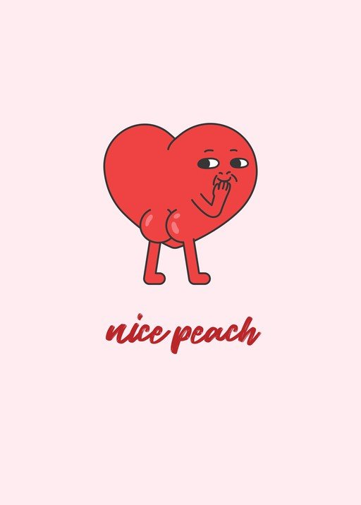 Funny Heart Character with "Nice Peach" Text