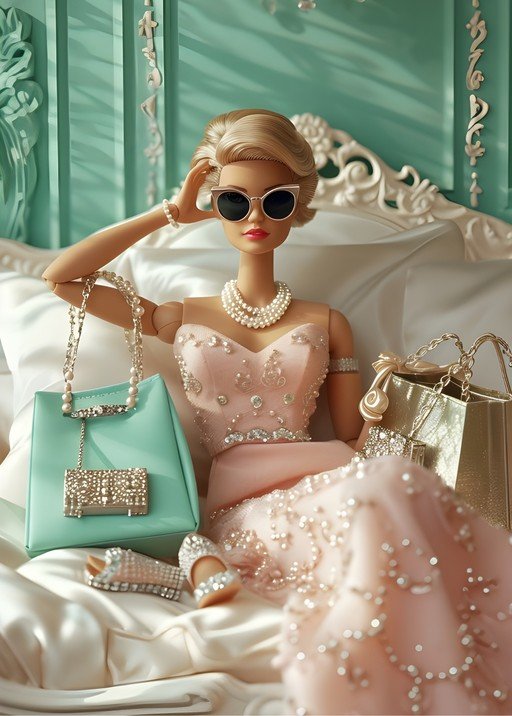 Glamorous Doll in Pink Gown with Designer Accessories
