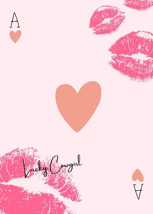 Lucky Cowgirl Ace of Hearts Playing Card with Kiss Prints