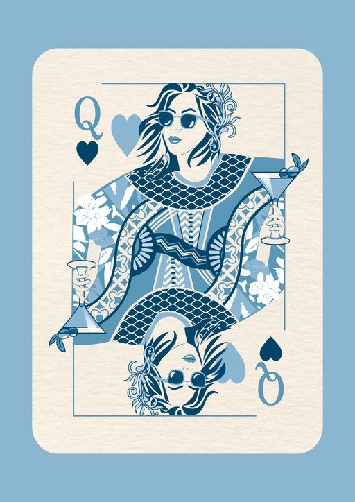 Queen of Hearts Playing Card with Sunglasses and Martini