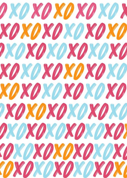 XOXO Pattern with Pink, Blue, and Orange