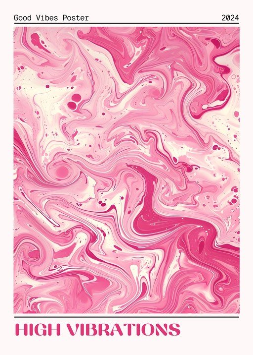 Pink Marble Swirls Poster with "High Vibrations" Text