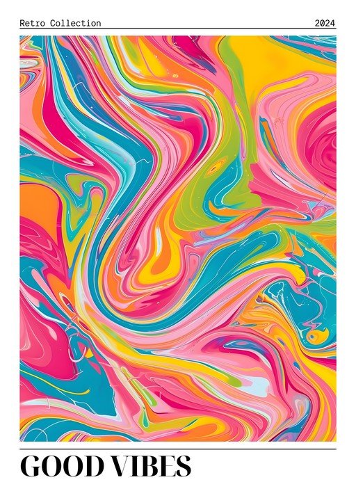 Retro Collection "Good Vibes" Abstract Swirl Art