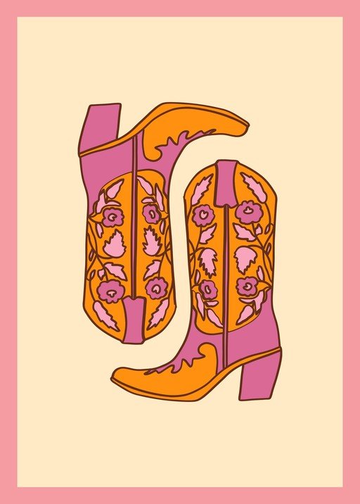Retro Floral Cowboy Boots Illustration