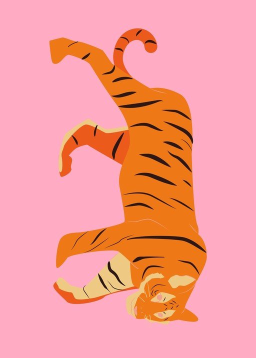 Playful Tiger Illustration on Pink Background