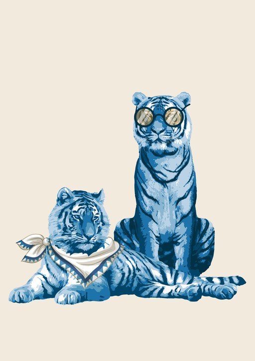 Two Blue Tigers, One Wearing Sunglasses