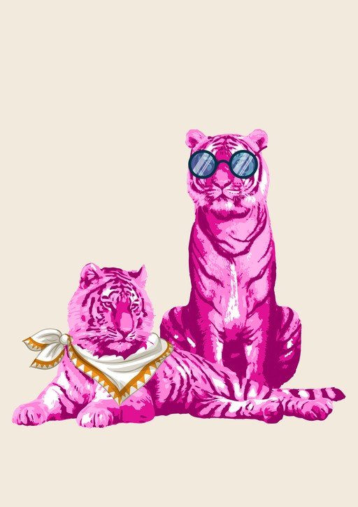 Pink Tigers with Sunglasses and Bandana