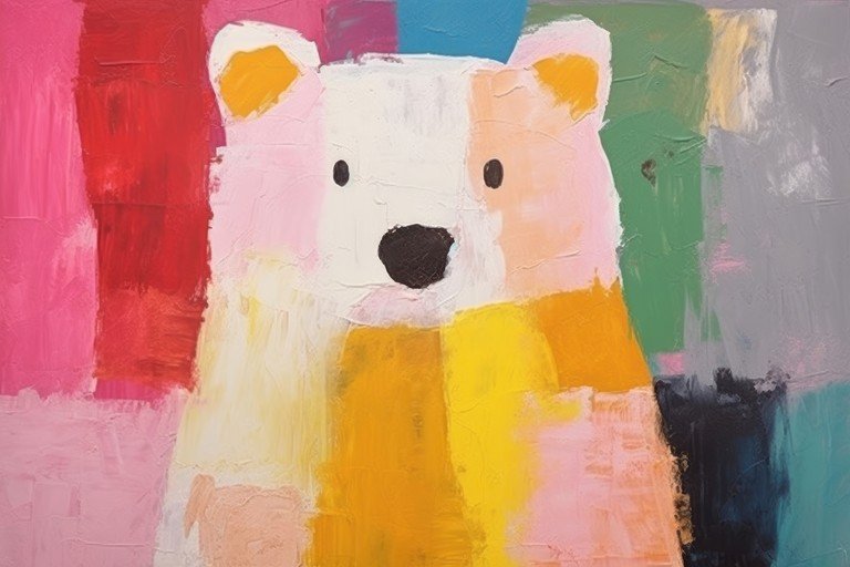 Abstract Bear Painting with Vibrant Color Blocks