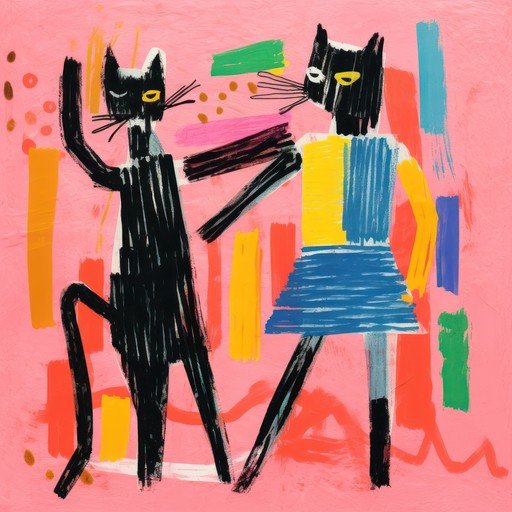 Two Black Cats Dancing in Abstract Style