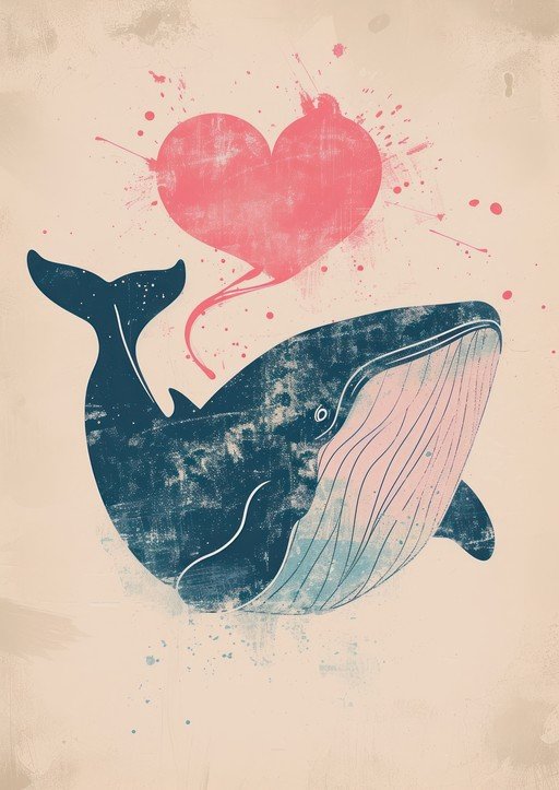 Whale and Heart Illustration