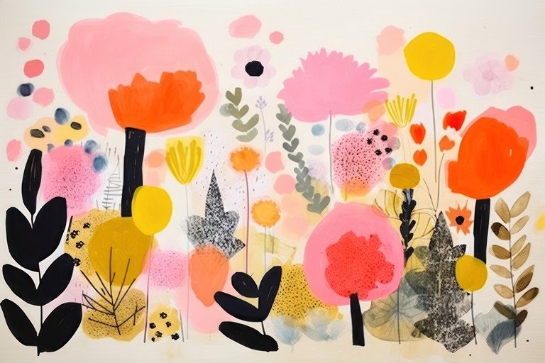 Abstract Floral Painting with Vibrant Colors