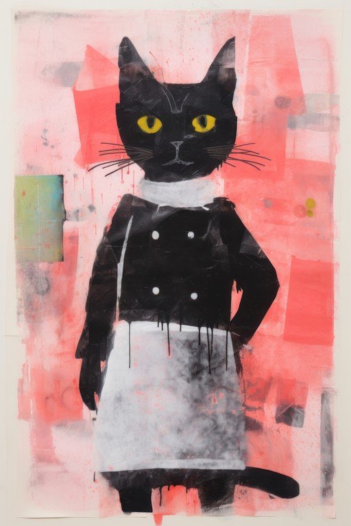 Abstract Black Cat in Chef's Uniform