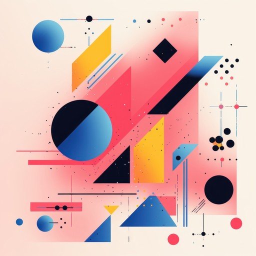 Abstract Geometric Composition with Pink, Blue, and Yellow Gradients