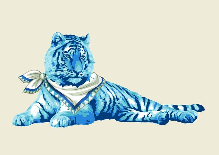 Blue Tiger with Scarf Illustration