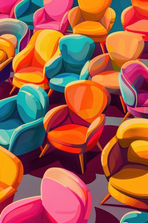 Vibrant Mid-Century Modern Armchairs in a Colorful Arrangement
