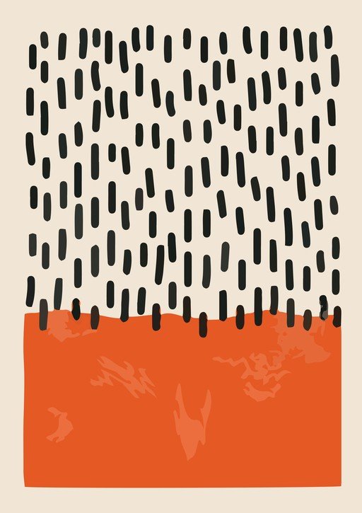 Abstract Mid-Century Modern Art with Orange and Black