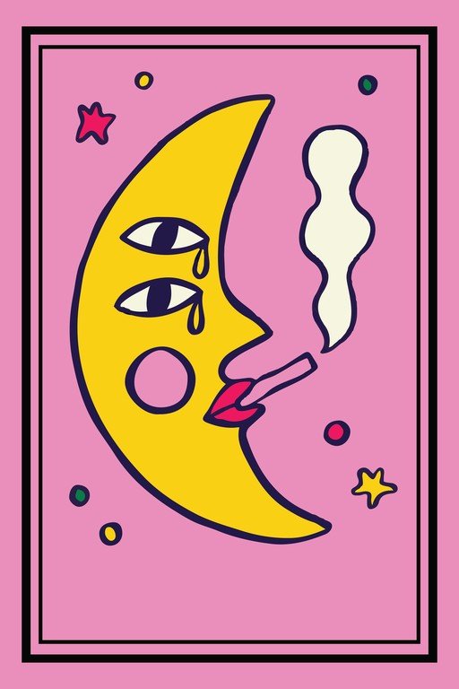 Crying Moon Smoking with Stars