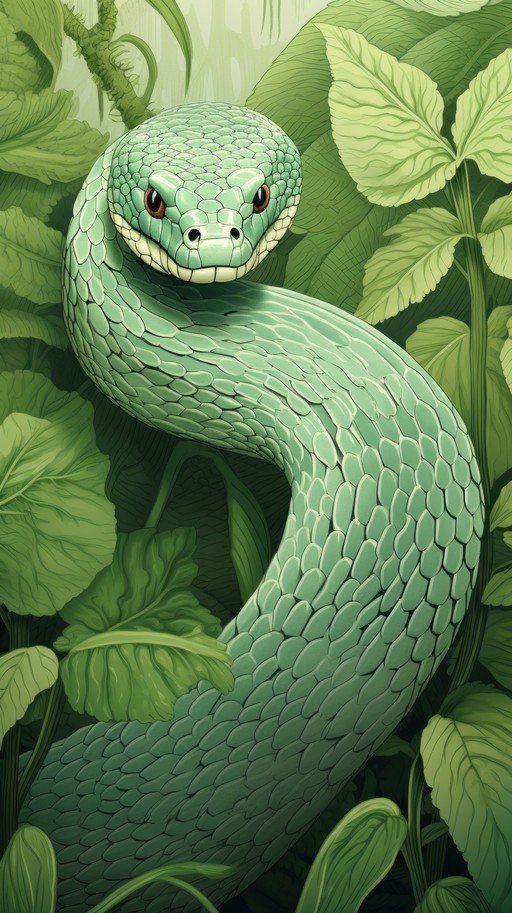 Green Snake Amidst Lush Foliage