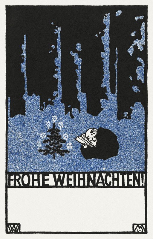 Frohe Weihnachten! Vintage Christmas Card with Tree and Figure