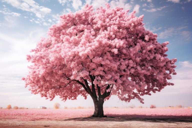 Vibrant Pink Tree in Bloom Under a Blue Sky