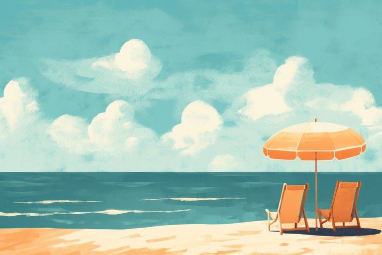 Serene Beach Scene with Umbrella and Chairs