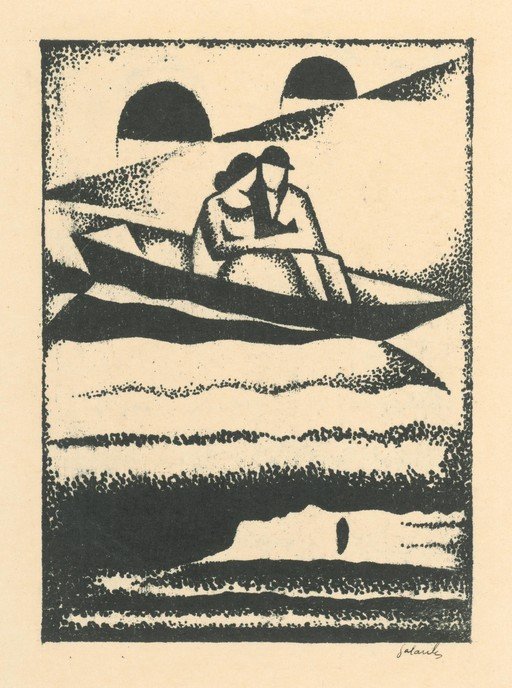 Couple in a Rowboat Under Arches