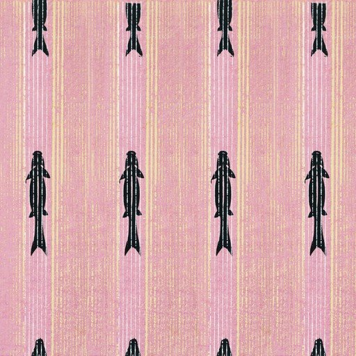 Pink Striped Fabric with Black Fish Pattern