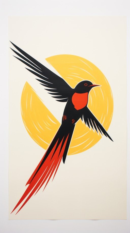 Stylized Bird in Flight with Yellow Sun Graphic