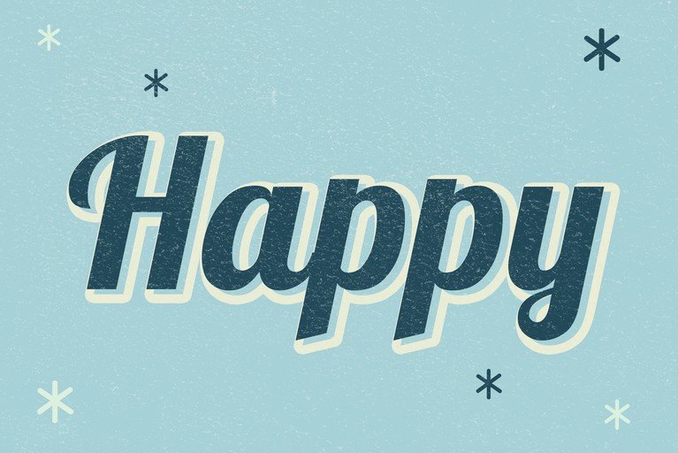 Retro "Happy" Text with Snowflake Accents