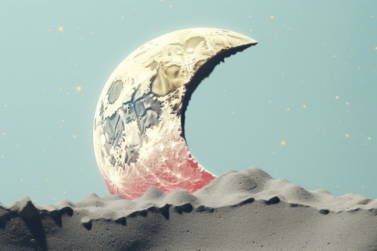Crescent Moon Over Lunar Landscape with Stars