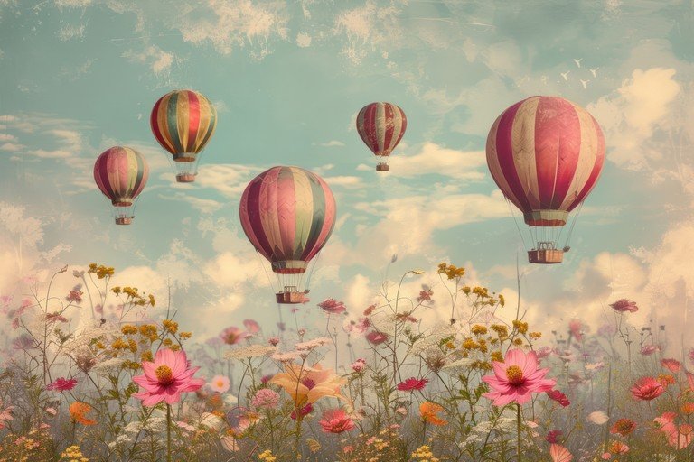 Hot Air Balloons Over a Field of Wildflowers