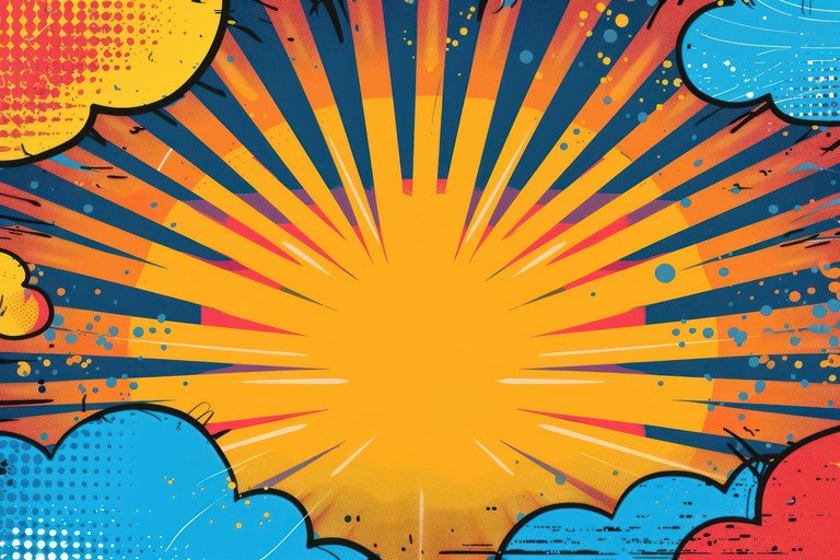 Explosive Comic Book Background with Sunburst and Clouds