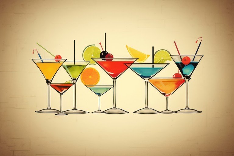 Assortment of Colorful Cocktails with Garnishes