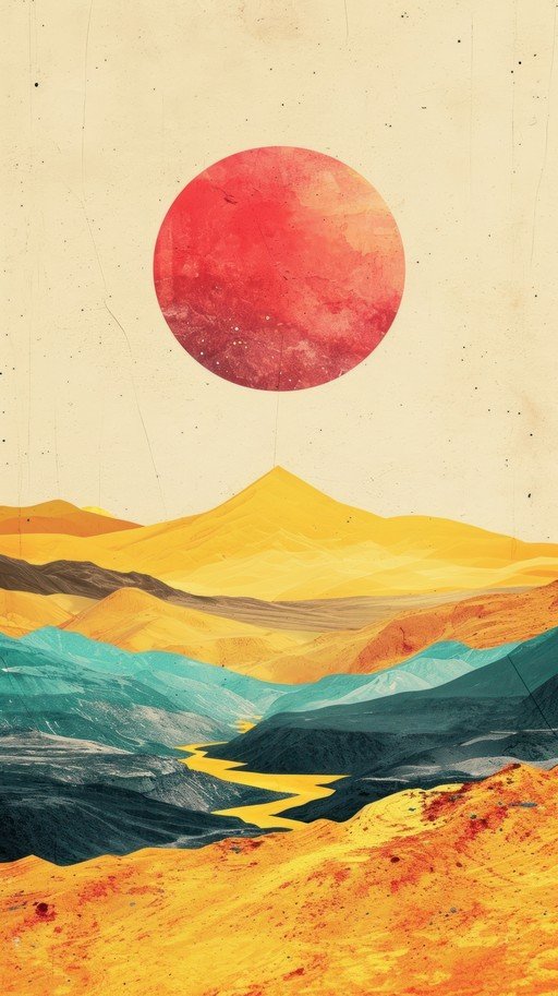 Surreal Desert Landscape with Red Sun