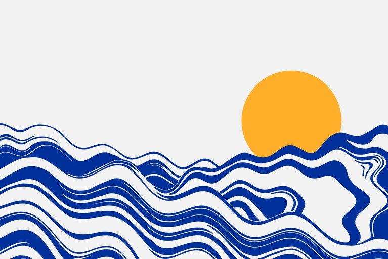 Stylized Ocean Waves with Setting Sun