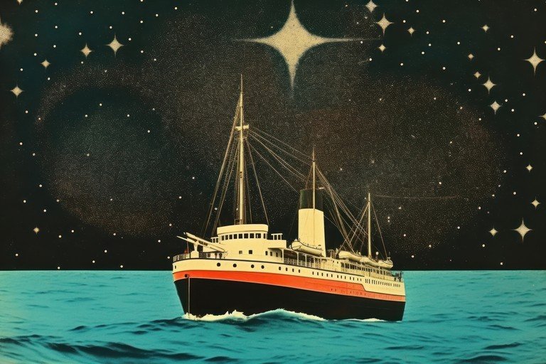 Vintage Ship Sails Under Starry Night Sky