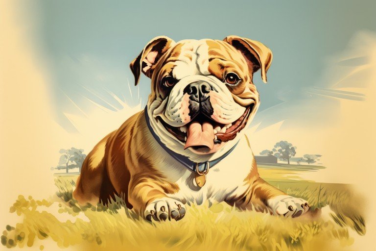 Happy Bulldog Relaxing in a Sunny Field