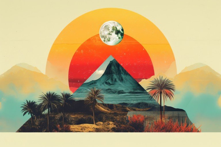 Surreal Desert Landscape with Moon and Sun Arches
