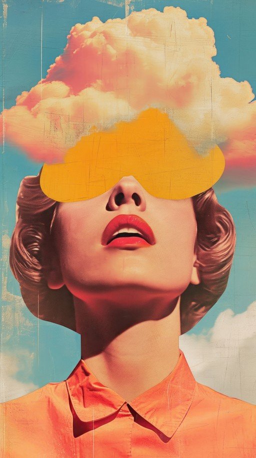 Retro Woman with Cloud and Sunburst