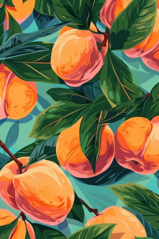 Vibrant Peach and Leaf Pattern
