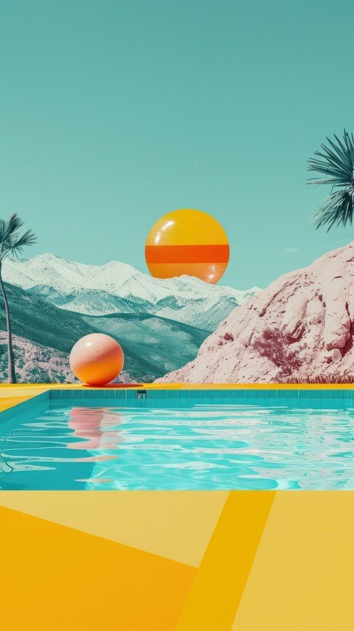 Surreal Desert Oasis with Pool and Spheres