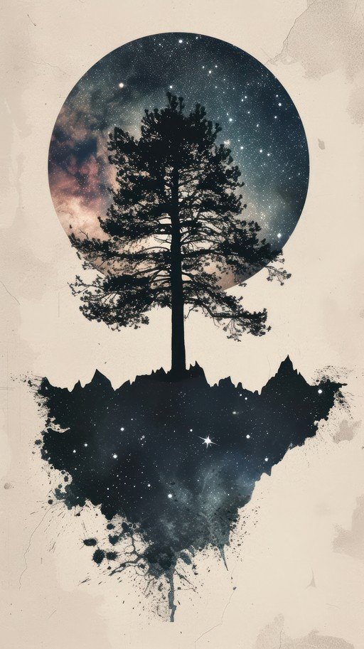 Silhouette of Tree Against Cosmic Circle