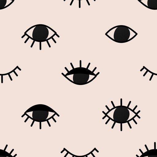 Seamless Pattern of Black Eyes on a Pale Pink Background