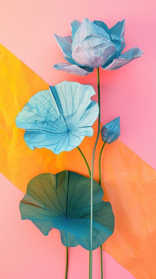 Origami Lotus Flower on Pink and Orange Background