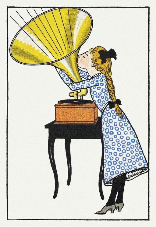 Girl Listening to Old Gramophone