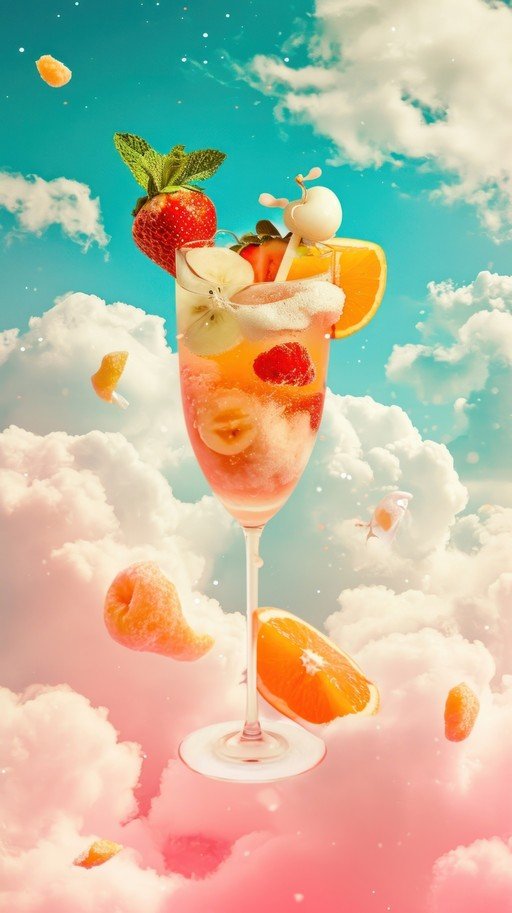 Fruity Cocktail Floating Among Dreamy Clouds