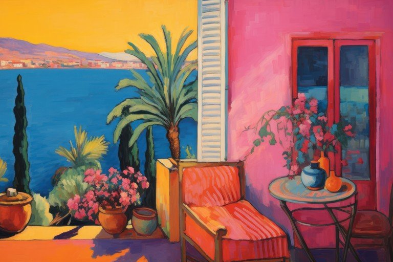 Vibrant Mediterranean Terrace Painting