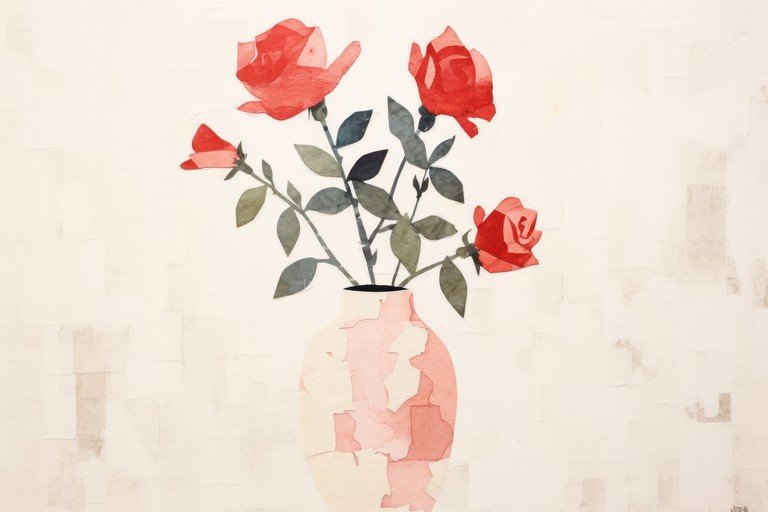 Watercolor Roses in a Pink Vase
